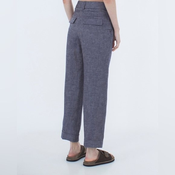 PESERICO Tailored 100% Linen Wide Leg Pleated Cuffed Trousers - Picture 4 of 13